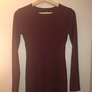 Burgundy, midi-length body con dress.